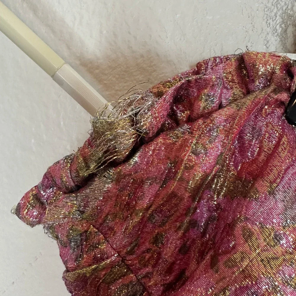 LOVESHACKFANCY Acelin Dress Pink Gold Metallic Jacquard Strapless Ruched Mini 10 - Picture 8 of 11